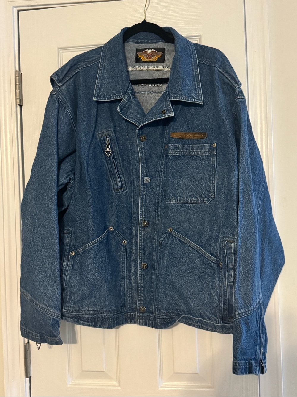 Vintage Harley-Davidson Men's Denim Jacket in Blue